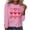 Pink, variant on WREESH Womens Fashion T-Shirts Casual Long Sleeve Printing Round Neck Loose Blouse Tops Pullover Pink