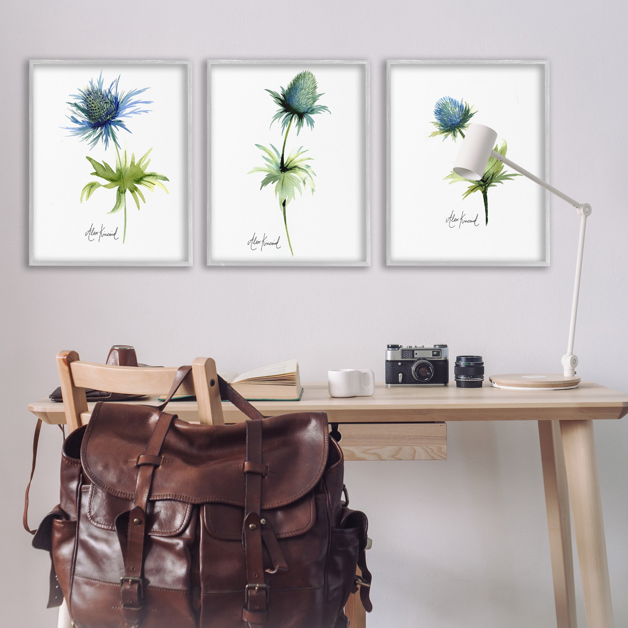 Stupell Industries Thistle Watercolors on White Botanical & Floral Painting Gray Framed Art Print Wall Art, 24 x 30, Set of 3