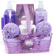 Bath and Body Gift Basket For Women – Lavender and Jasmine Home Spa Set with Body Lotions, Bubble Bath and More