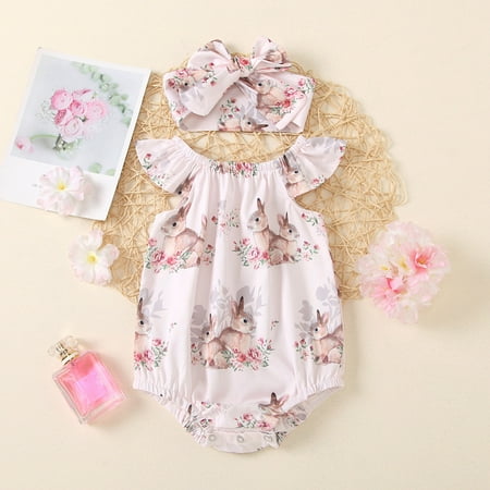 

jbyrvq Bodysuit Printed Girls Sets Day Headbands Romper Baby Bunny Girls Outfits&Set Easter Day