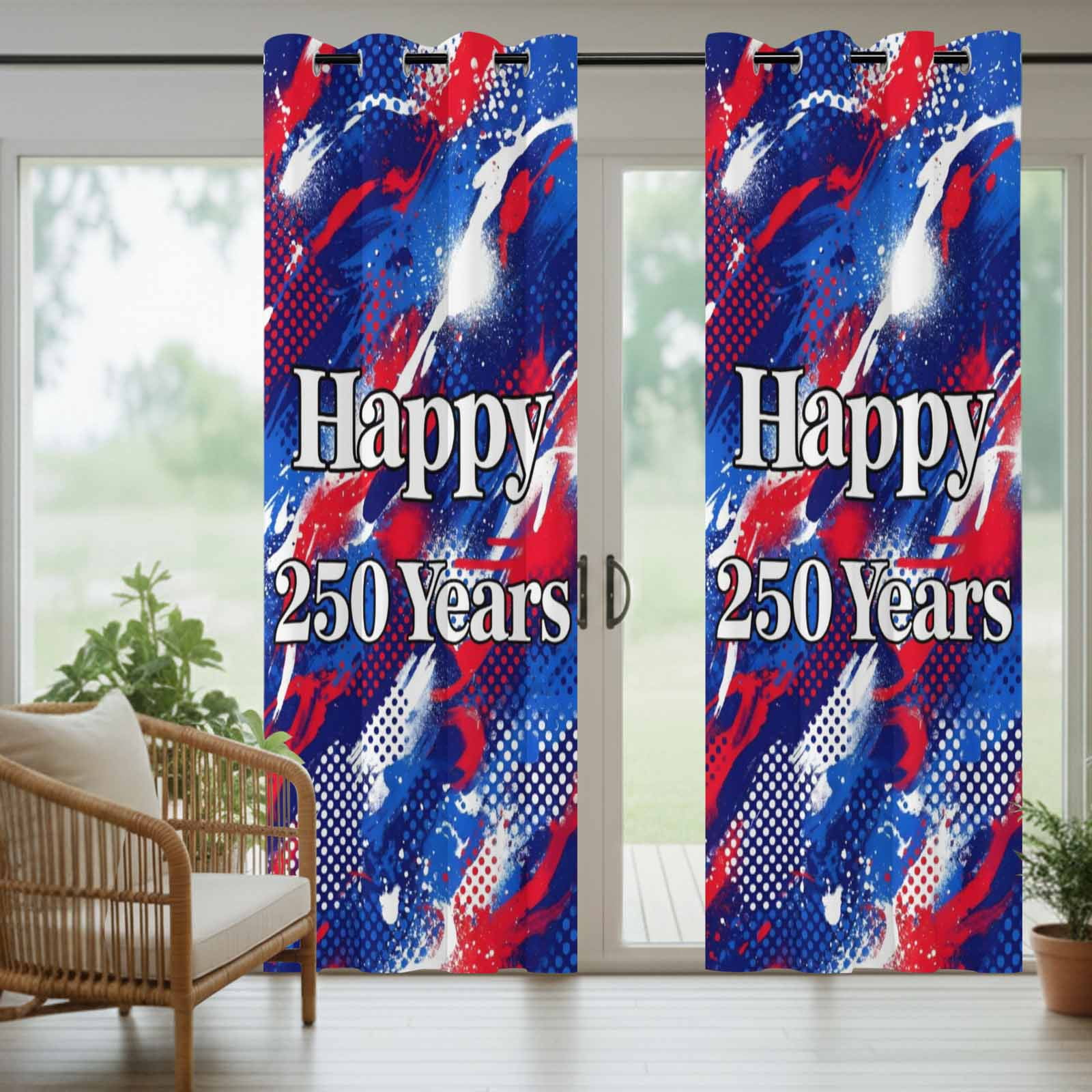Happy 250 Years Outdoor Curtains for Patio, Independence Day Blue Red White Splash Polka Dots Sunshade Privacy Drapes Grommet Waterproof Outside Curtains for Porch/Cabana/Balcony 54"x 108", 1 Panel