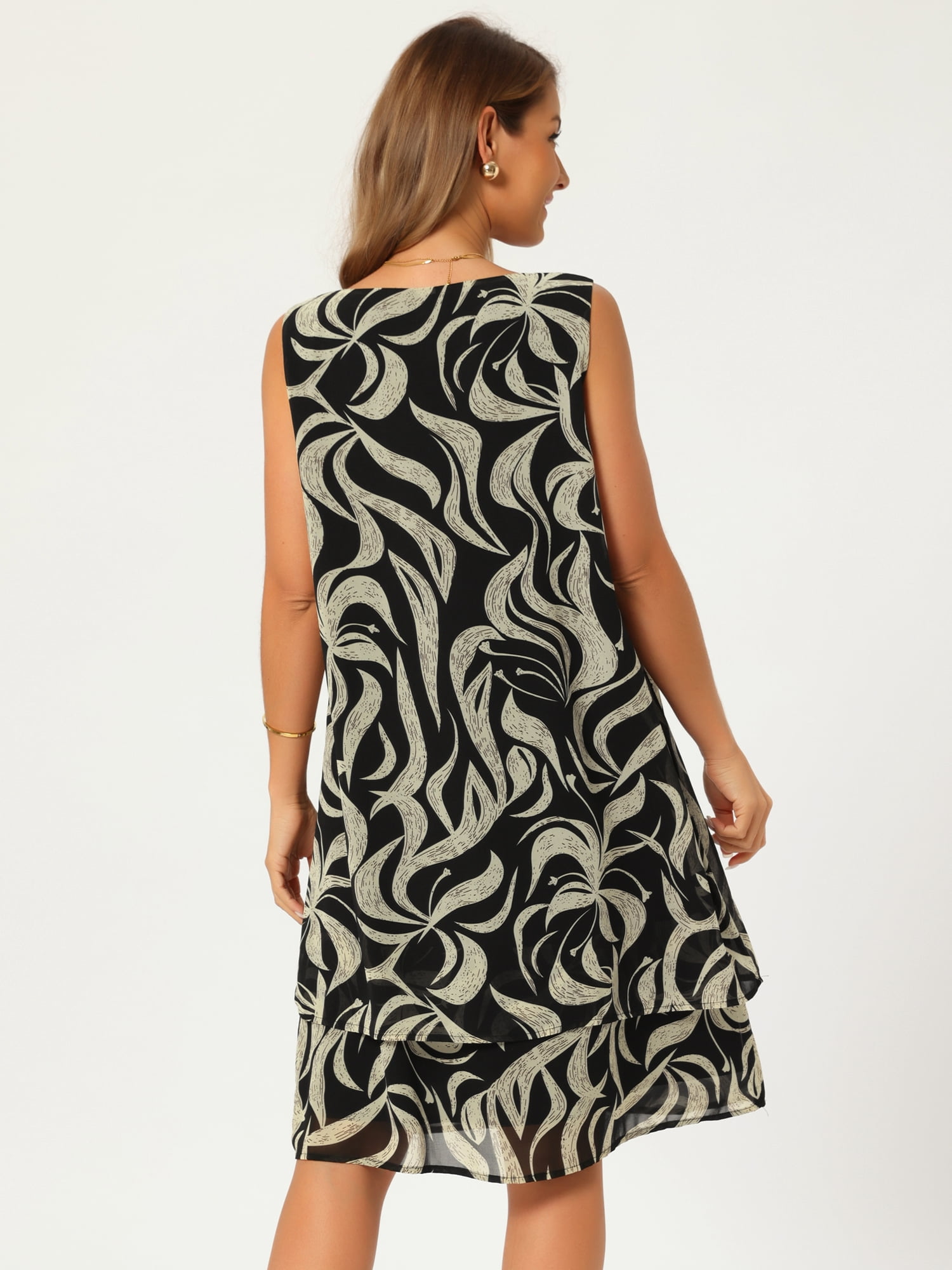 DARING DIVA Women's Chiffon Sleeveless Floral Tiered Flowy Sundress S Black