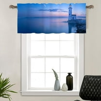 1 Panel Nautical Ocean Kitchen Valance Curtains for Windows, White Lighthouse Coastal Window Treatment Rod Pocket Drapes Valances for Bathroom, 54" X 18"