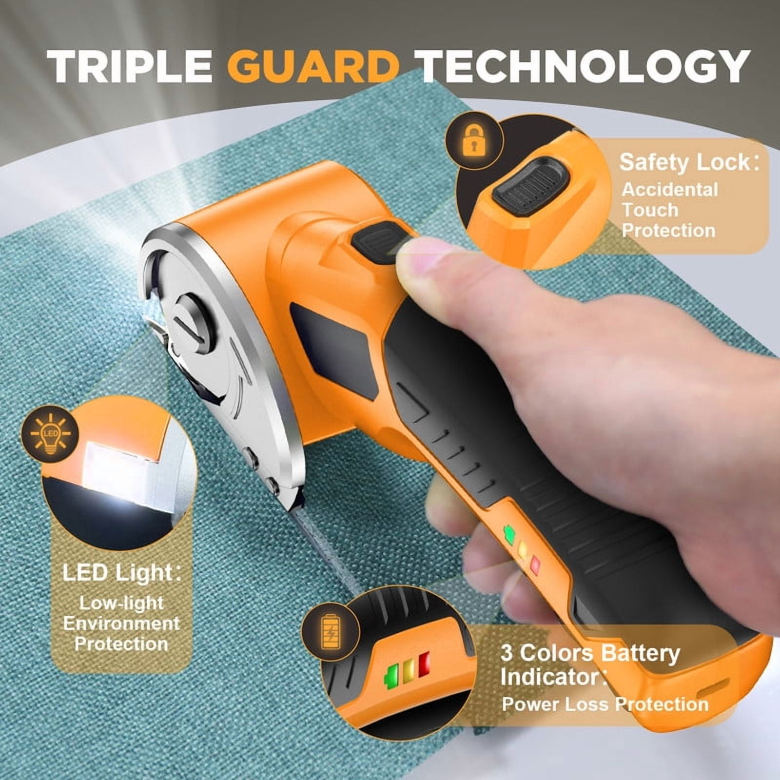 DaPlug Cardboard Cutter, 4V Rechargeable Cordless Electric Scissors with Safety Lock & LED Light, 320RPM Power Rotary Cutter for Fabric Carpet Leather