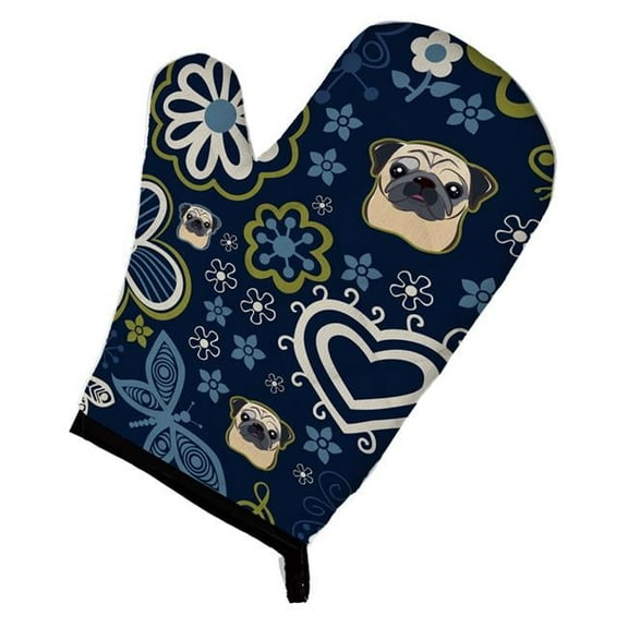 Blue Flowers Fawn Pug Oven Mitt