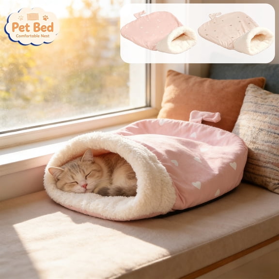 Tryvkinvive Sleeping Bag Style Cat Bed,Warm Plush Lined Enclosed Sleeping Cave,Soft Cozy Rest Nest for Cats Small Pets,Indoor Pet Accessory