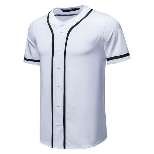 HBFAGFB T-Shirts for Men Button up Baseball Sweatshirts Lightweight Short Sleeved Top White Size S