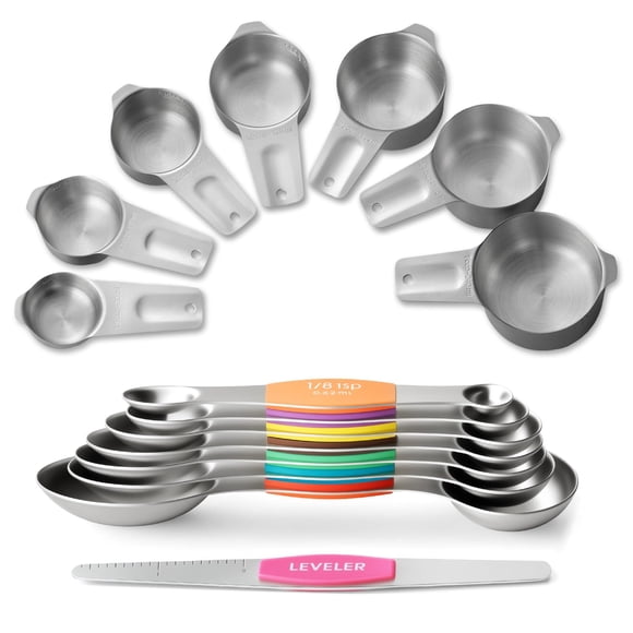 Juego de tazas y cucharas medidoras EWFEN de acero inoxidable, 15 piezas