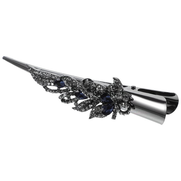 LOLIPPYY Rhinestone Hair Accessories for Women Black Metal Duckbill Shape Hair Barrette 1Set Daily Use