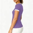 thumbnail image 4 of Ribbed Short Sleeve Tops for Women V Neck Ribbed Knit Color Block T Shirts Low Cut Fitted Casual Summer Basic Tees 2026 Purple L, 4 of 6