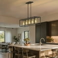 thumbnail image 4 of YANSUN 11.8in 5-Light Matte Black and Gold Modern Farmhouse Rectangular Chandelier, Decorative Lanterns for Lighting Kitchen Island, Dining Room, Living Room, Foyer, 4 of 8