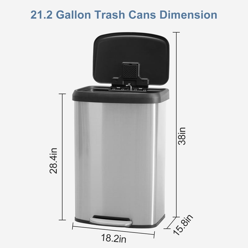 Gianna 21 Gallon/80 Liter Kitchen Trash Can with Lid, Stainless Steel Garbage Can with Soft-Close Lid & Foot Pedal, Large Step-on Waste Bins Trash and Recycle Bin Combo for Home Office