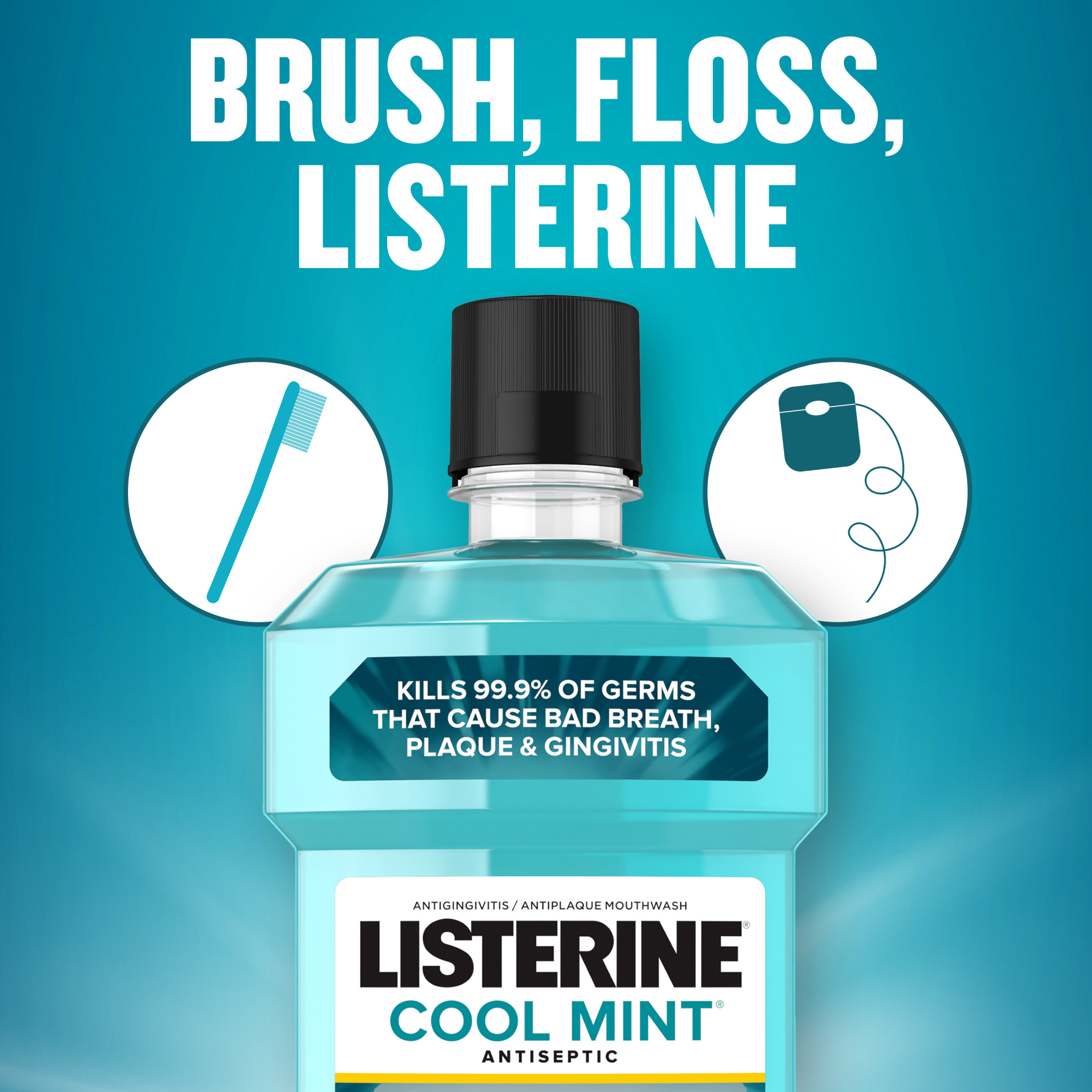 Listerine Cool Mint Intense Antiseptic Mouthwash, For Bad Breath & Plaque Oral Care, 250 mL