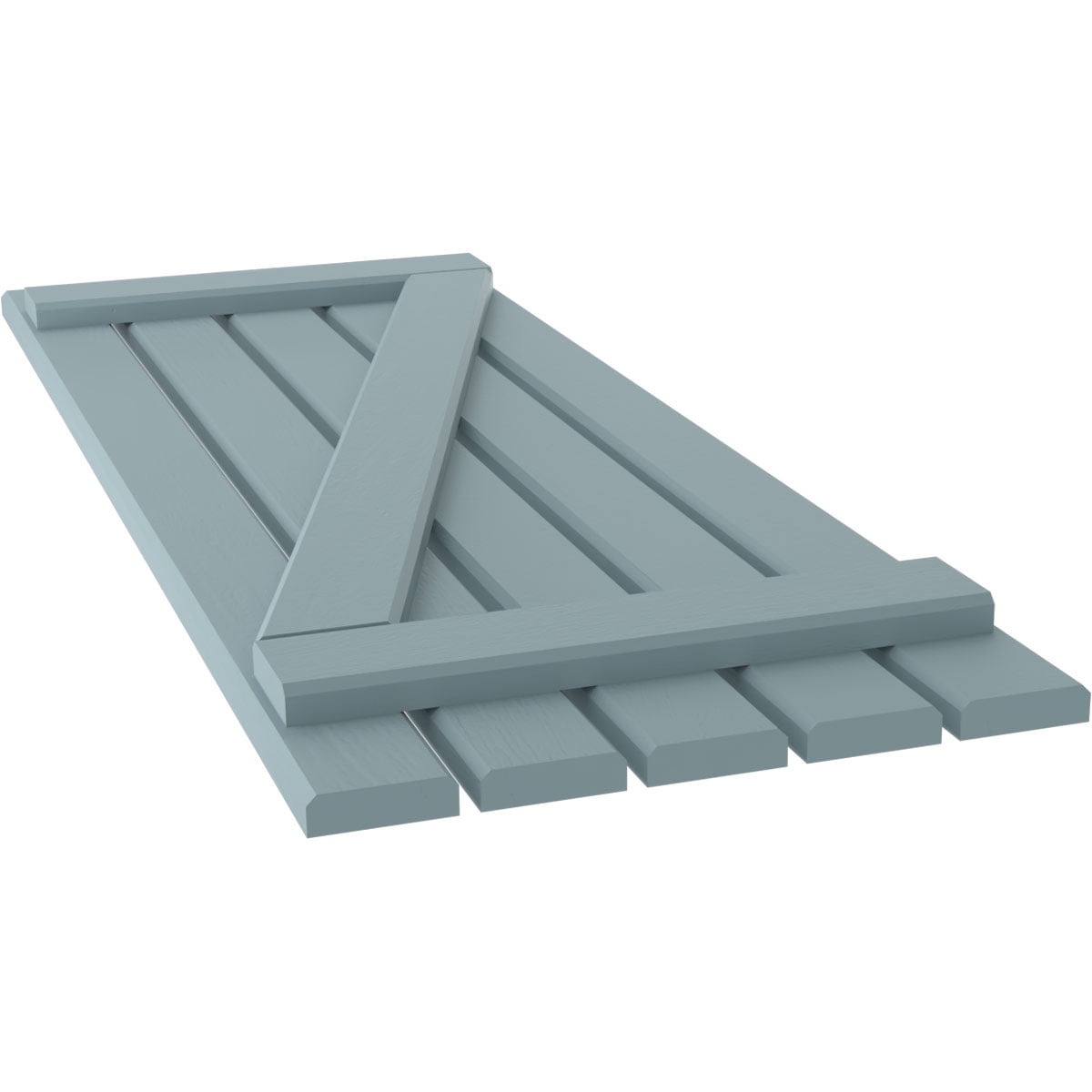 Ekena Millwork 19 1/2"W x 52"H Americraft Five Board (2 Batten) Exterior Real Wood Spaced Board-n-Batten Shutters w/ Z-Bar (Per Pair), Peaceful Blue
