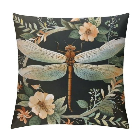 Shiartex Decorative Throw Pillow Covers Rustic Farmhouse Lmage of Dragonfly in Wreath Decor Throw Pillowcovers Soft Pillow Case Square Cushion Case for Sofa Decor 12x12in