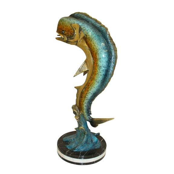 Mahi Mahi Fish Bronze Statue -  Size: 16"L x 12"W x 32"H.