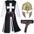 thumbnail image 4 of Túnica de cosplay medieval para hombre con cinturón de máscara, túnica de caballero templario cruzado, túnica de manga larga, disfraz de recreación histórica para Halloween, 4 of 4