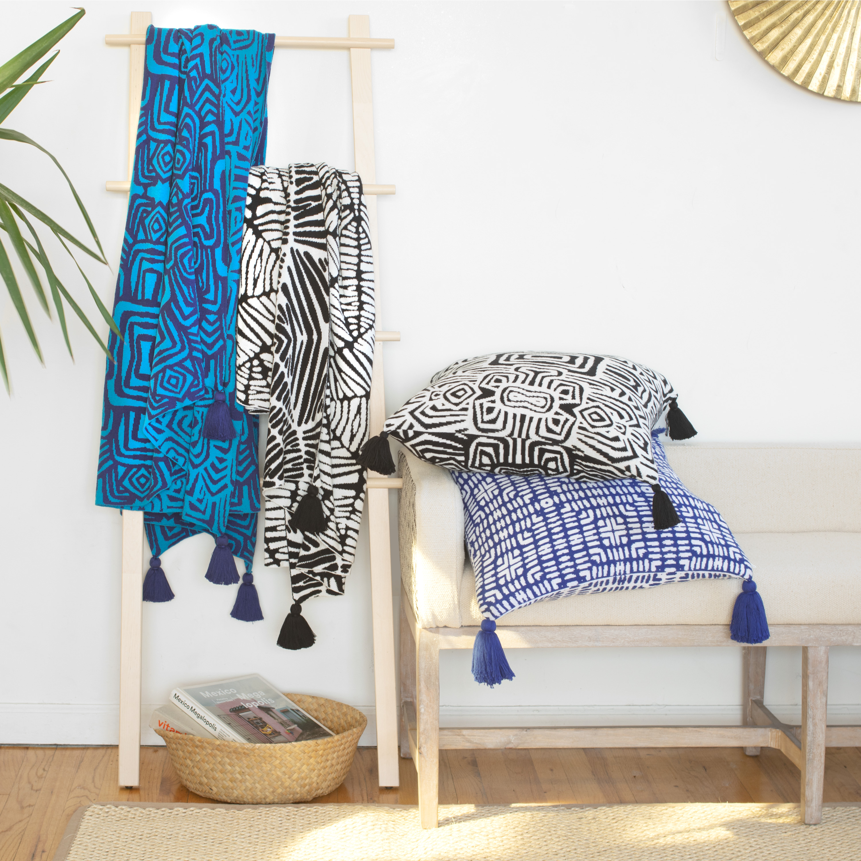 Rochelle Porter Design Oga Throw Black, 50in x 60in, Rectangle, Black, White, 1 Piece, Cotton, Adult