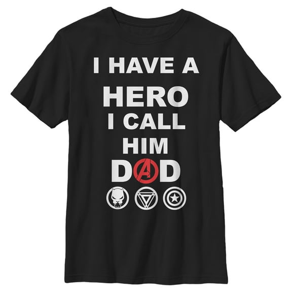 Boy's Marvel Avengers I Have a Hero I Call Him Dad  Graphic Tee Black X Small