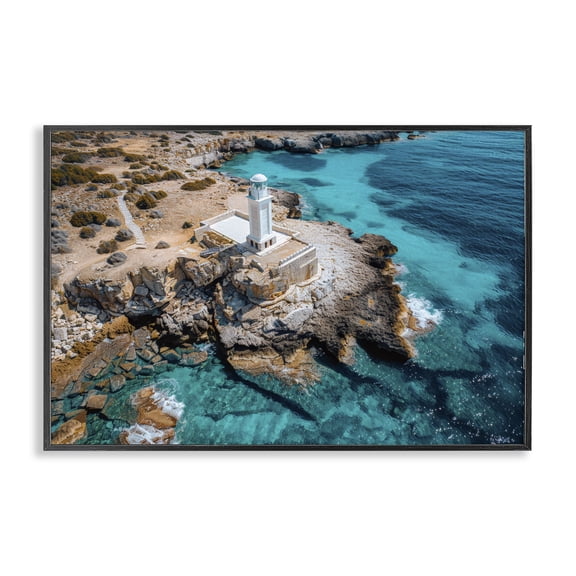 Stupell Industries Traditional Mediterranean Lighthouse Overlook Black Framed Giclee Art, 18 x 12, by Don Schwartz