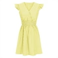 thumbnail image 4 of Yourumao Striped Summer Dress for Women Ruffle Sleeve A-line Mini Dresses V Neck High Waisted Short Flowy Dress Afternoon Tea Party Outfits, 4 of 6