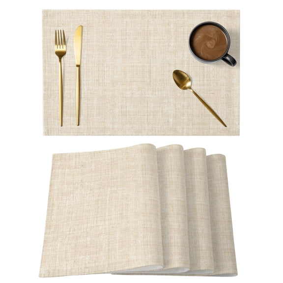 Cream Placemats Set of 2 Farmhouse Vintage Cream Solid Color Modern Place Mats Indoor Wipeable Table Mats Washable Cloth Dining Table Placemats for Kitchen Holiday Party Home Decor 13x19 Inch