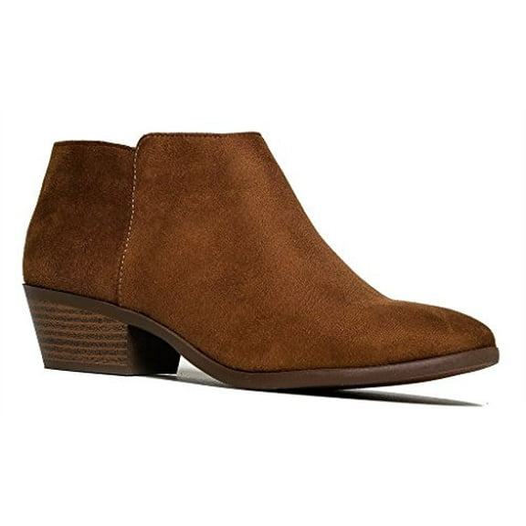 cognac low heel booties