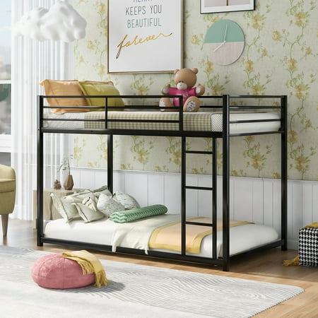ikayaa Twin over Twin Metal Bunk Bed  Low Bunk Bed with Ladder  Black