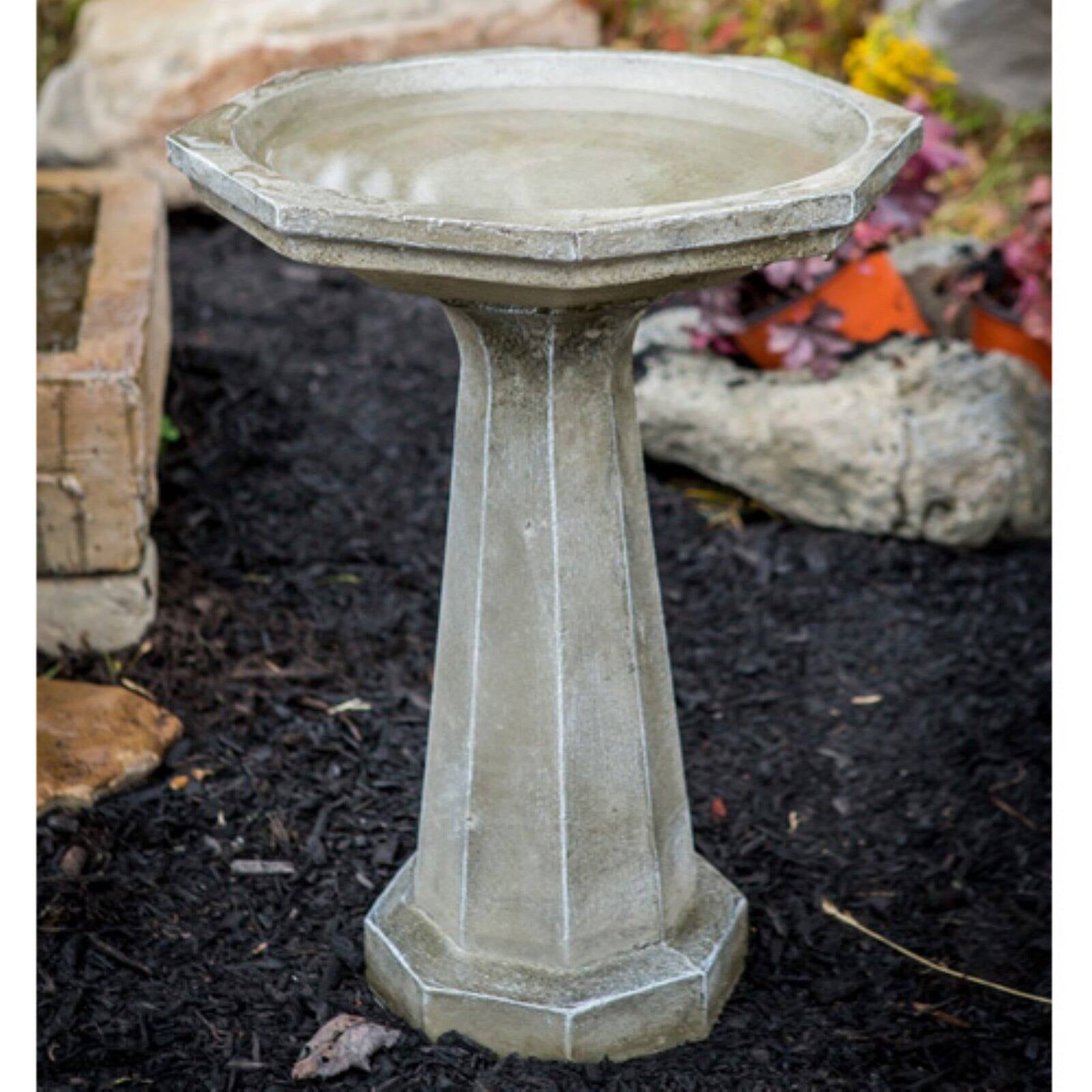 Athena Garden Outdoor Pedestal Bird Bath - Large Octagon Cast Stone