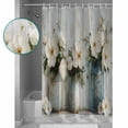 thumbnail image 3 of Small Stall Shower Curtain 48x72 Inch Narrow Half Size Camellia Flowers Bath Curtains Bathroom Decor Spring Floral Farmhouse Painting Retro Wood Waterproof Shower Curtain Set with Hooks 48 Inch, 3 of 6