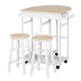 thumbnail image 1 of White 3-Piece Kitchen Cart with Drop Leaf Table & 2 Stools - Rolling Utility Island for Kitchen, Dining & Living Room - Compact Storage Design, 1 of 7