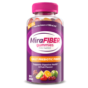 MiraFIBER Daily Prebiotic Fiber Gummies, From The Makers of MiraLAX, 8g Per Adult Serving, Gut Health with Prebiotic Fiber, Gummies for Adults & Children 4+, Mixed Fruit Flavor, 90 Count
