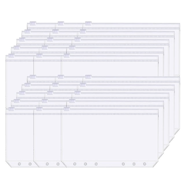 FloreceBien - Sobre para presupuestos en efectivo con 6 orificios, tamaño A6, transparente, con cremallera, para rotafolios, carpeta de PVC impermeable, bolsa para documentos