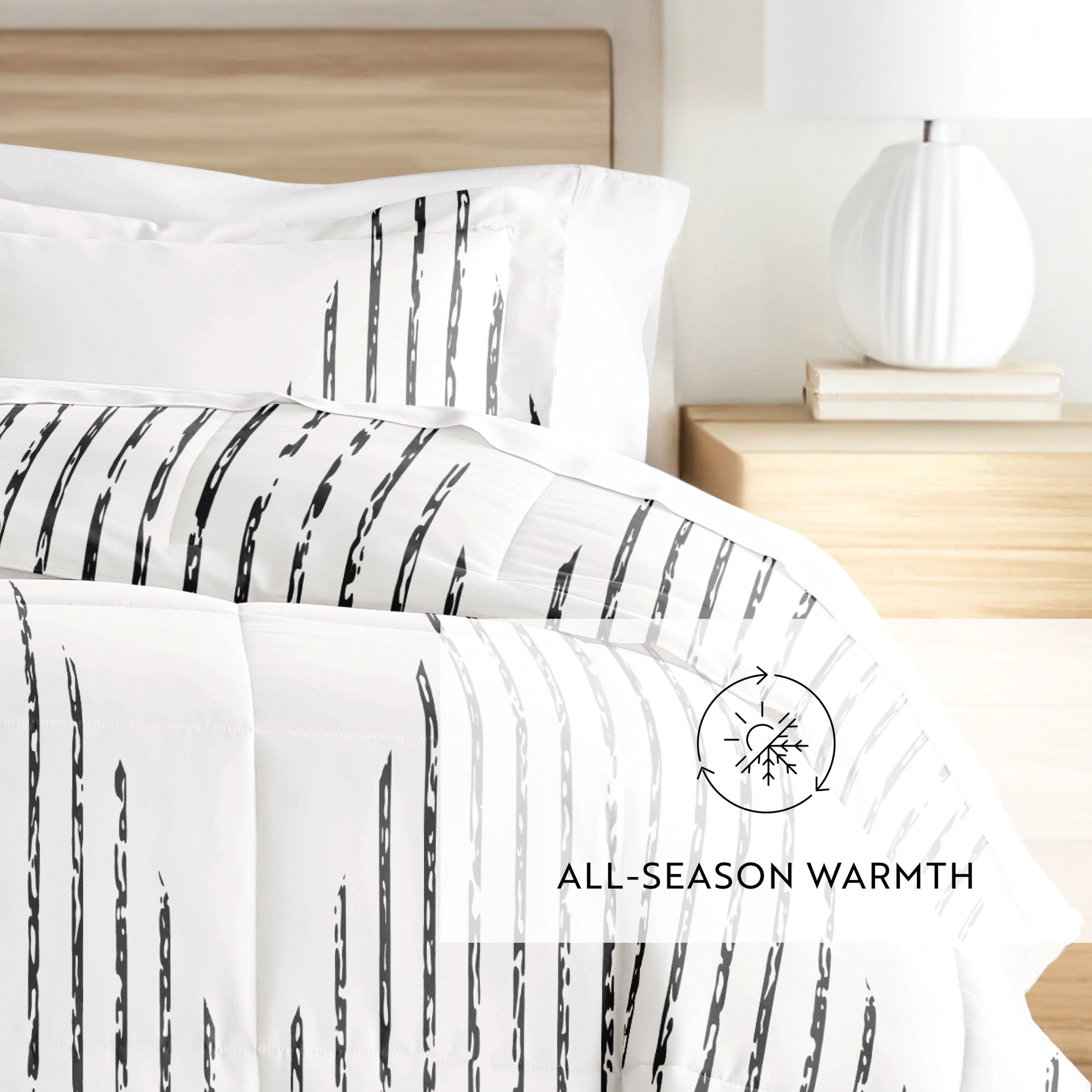 Noble Linens 2-Piece Gray Diamond Stripe Print Comforter Set, Twin/TwinXL