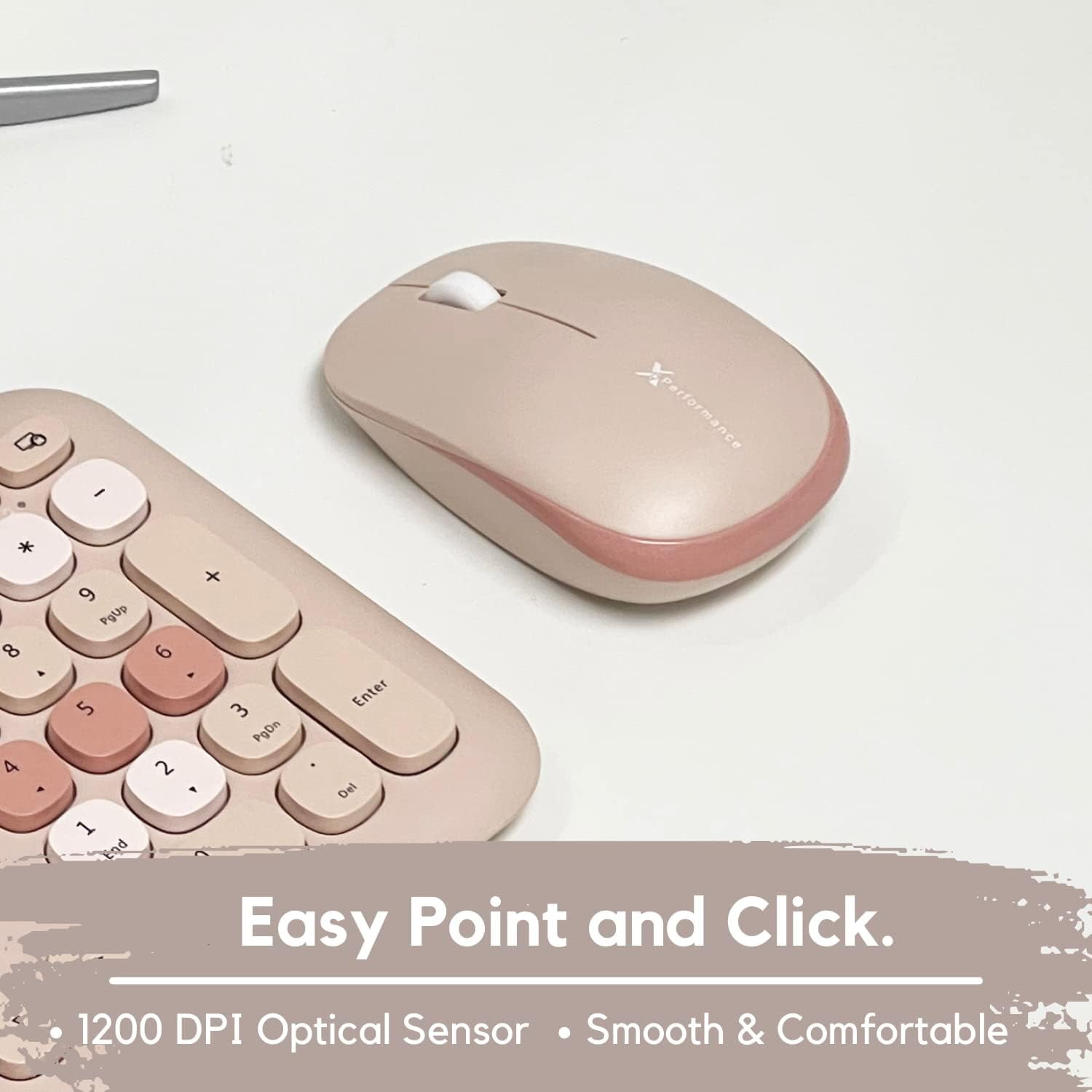 X9 Performance Colorful Keyboard and Mouse Combo - 2.4Ghz Wireless - Transform Your Space with a Cute Wireless Keyboard and Mouse Set (110 Keys and 18 Shortcuts) - for PC and Chrome (Brown)
