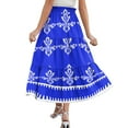 thumbnail image 4 of WTOBBY Beach Vacation Floral Maxi Skirt Women's Drawstring High Waisted Long Skirt Lightweight Summer Tiered Flowy Pleated Skirt with Elastic Waist for Boho Style,Royal Blue L, 4 of 5