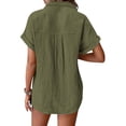 thumbnail image 4 of Tshirts Shirts for Women Fashion Breathable Batwing Sleeve Pocket Patched Casual Work Double Layer Wrinkled Fabric Womens Summer Tops Green XXL, 4 of 9