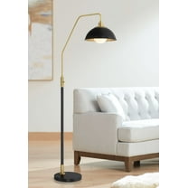 Possini Euro Design Baltar Modern 68 1/2" Tall Standing Floor Lamp Curved Arc Dimmable Black Metal Brass Finish Bedroom Dome Shade