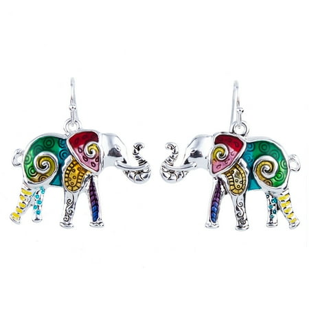 Elephant Earings - Woman Silver Tone Dangle Drop Elephant Tarnish Resistant Earrings J-403