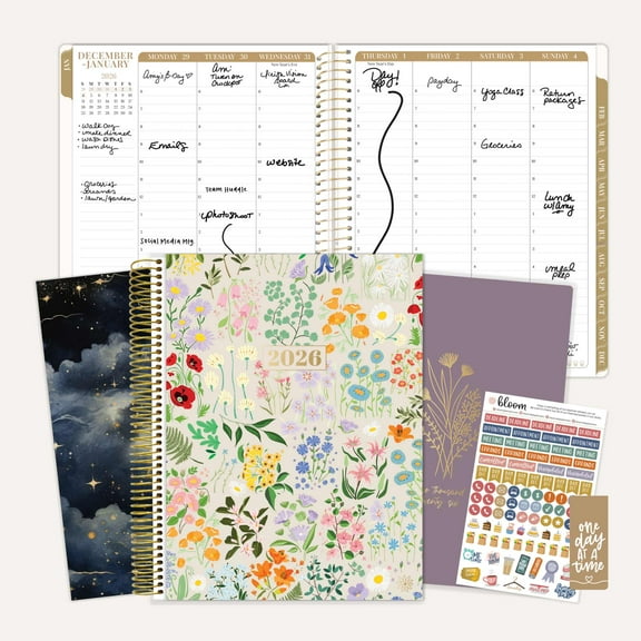 bloom daily planners 2026 Timed Vertical Weekly Planner, 8.5" x 11", Hourly Appointment Organizer with Time Slots, Interchangeable Cover