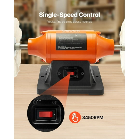 Professional 8" Bench Buffer Machine, 3/4 HP 3450RPM, for Polishing Metal, Automotive, Wood, and Jewelry