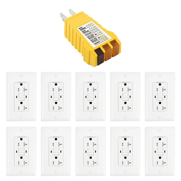 10 Pack GFCI Outlet 20Amp:125V Self-Test Receptacle,Indoor and Outdoor Outlets with LED Indicator Lights,Ground Fault Circuit Interrupter,Tamper Resistant Weather Resistant with 1 GFCI Tester