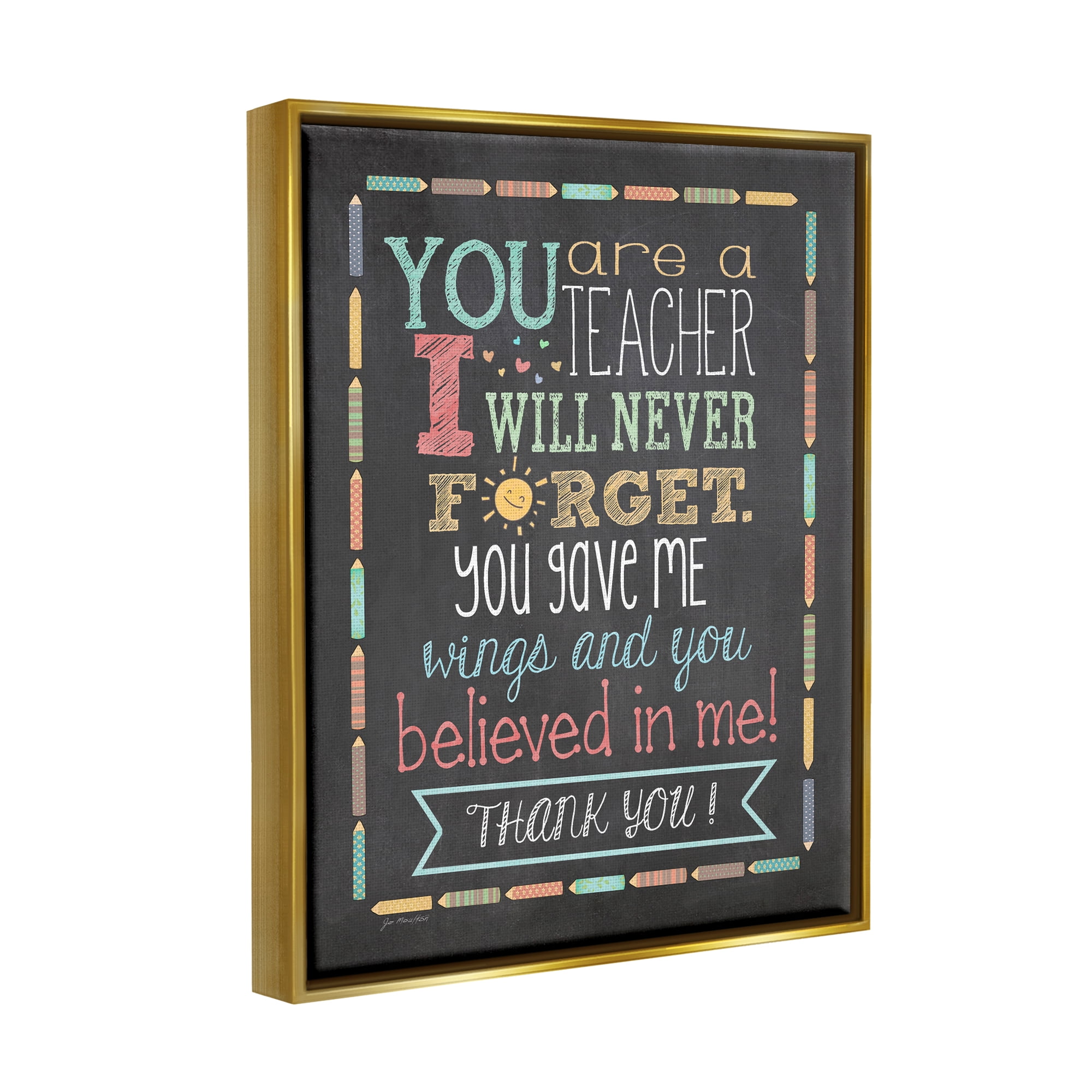 Stupell Teacher I'll Never Forget Phrase Inspirational Painting Gold Floater Framed Art Print Wall Art