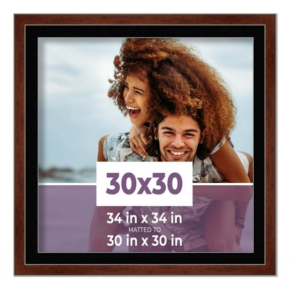 30x30 Frame Walnut With Black Picture Mat For 30x30 Photo - Walnut 34x34 Frame To Display Print or