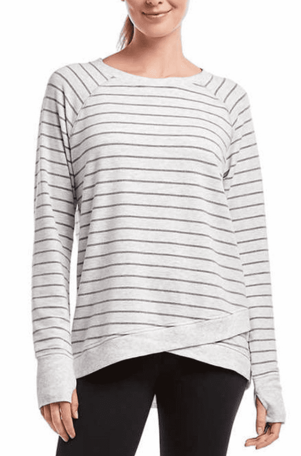 Danskin Women's Criss Cross Tunic Shirt Sweater Cream Heather/Gray Stripe XS 