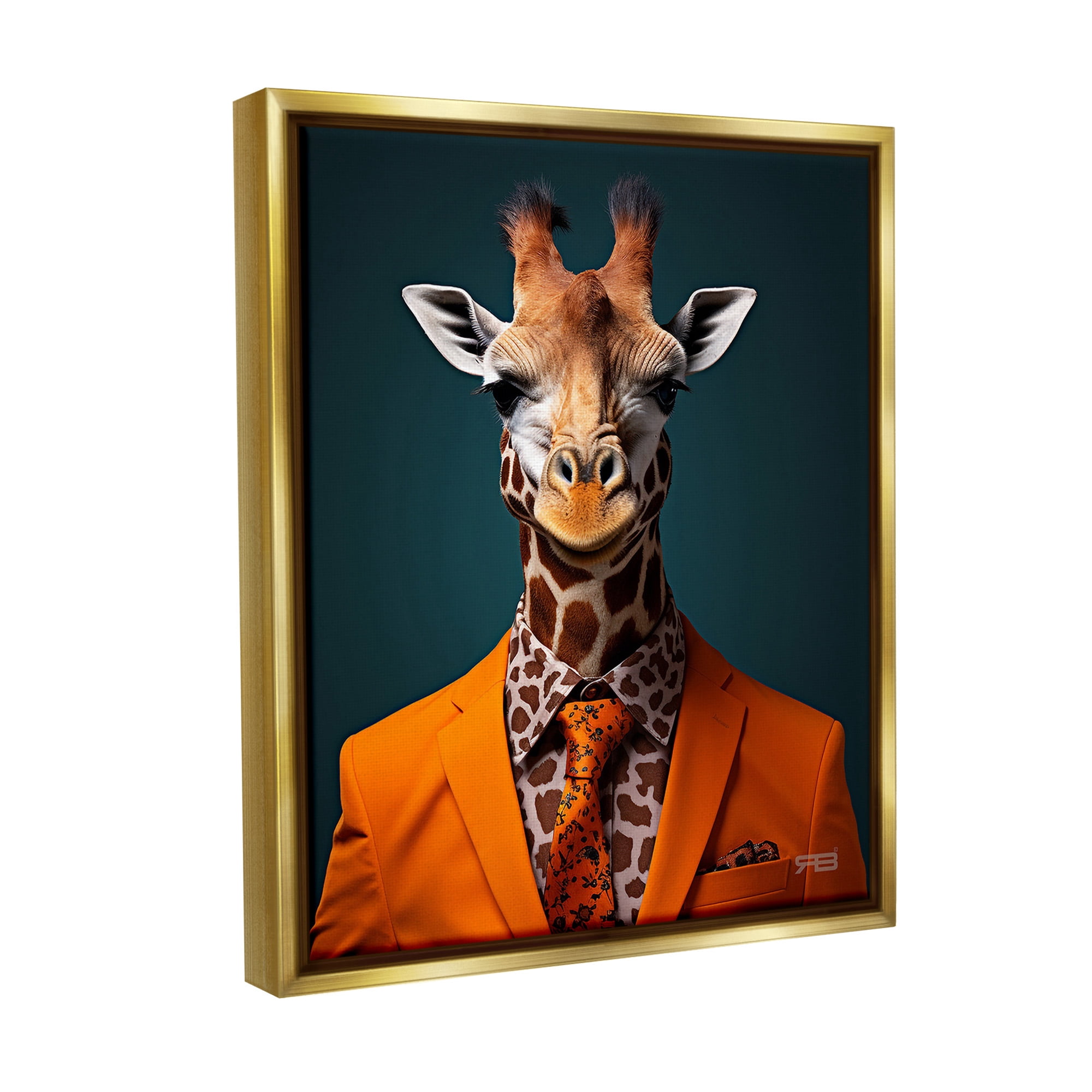 Stupell Industries Giraffe in Formal Suit Animals & Insects Painting Gold Floater Framed Canvas Art Print Wall Art, 25 x 31