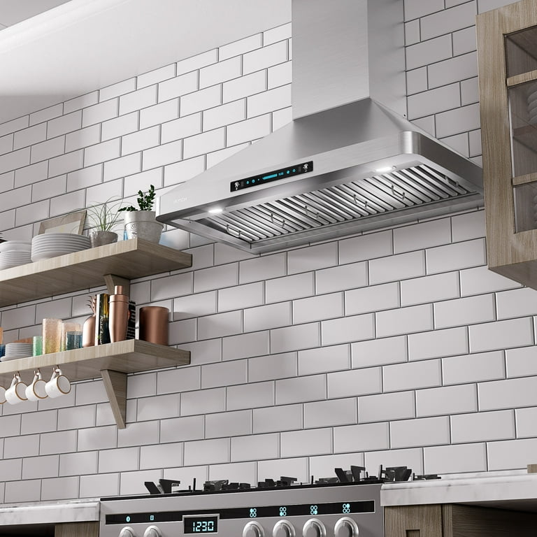 IKTCH 30Wall Mount Range Hood, 900 CFM Ducted Range Hood with 4 Speed Fan,  Durable Stainless Steel Range Hood 30 inch with Gesture Sensing & Touch