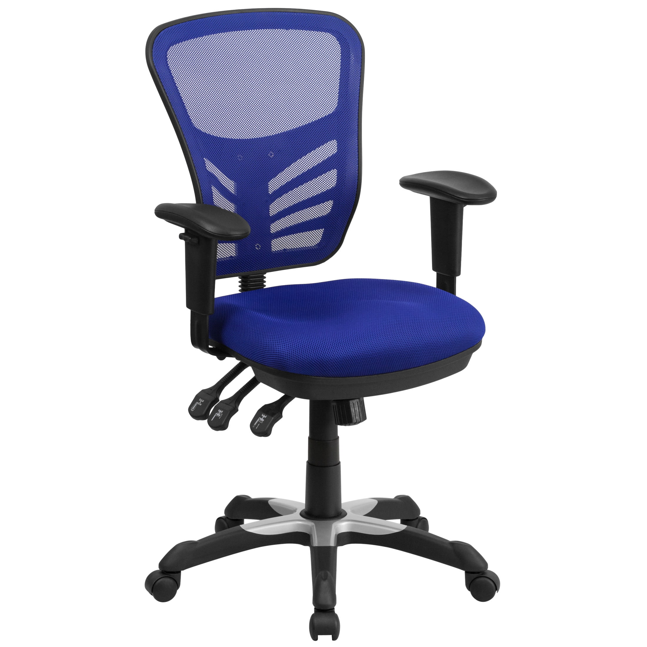 Emma + Oliver Mid-Back Blue Mesh Multifunction Ergonomic Office Chair with Adjustable Arms