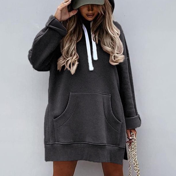 Sudadera Con Capucha Larga Para Mujer - Estilo Oversize, Vestido Hoodie, Cómoda Para Otoño E Invierno
