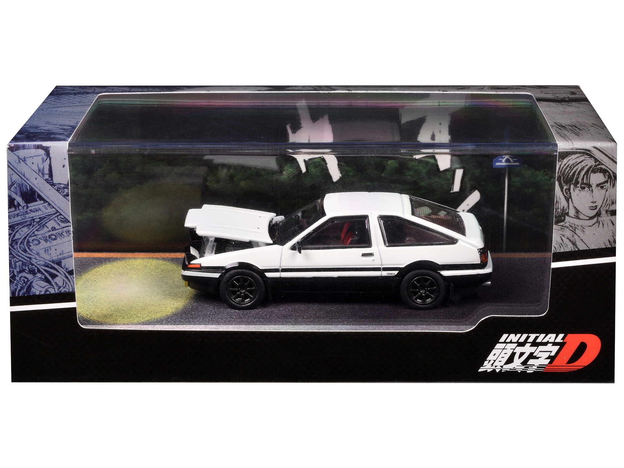 Toyota Sprinter Trueno (AE86) RHD White and Black "Engine Mounted Model VS Wataru Akiyama" 1/64 Diecast Model Car by Hobby Japan